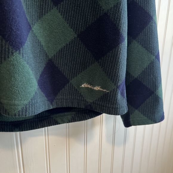 Eddie Bauer Fleece Sweater Womens XL Blue Green Plaid Long Sleeve 1/4 Zip - Picture 3 of 6